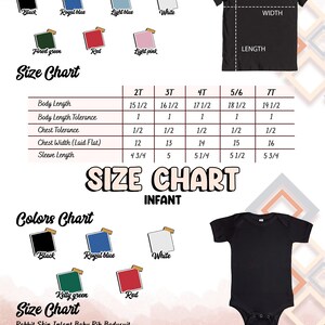 the size chart for a baby's bodysuit