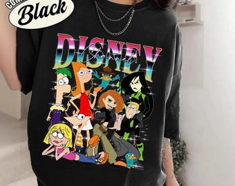 Comfort Colors® Disneyland Channel Cartoon Characters Shirt, Hannah Montana Lizzie McGuire Phineas Ferb Shirt, Disneyland Trip Family Shirt