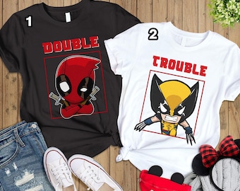 Deadpool and Wolverine Double Trouble Shirt, Deadpool 3 Movie Shirt, Deadpool & Wolverine Shirt, Deadpool and Wolverine Tee, Couple Shirts