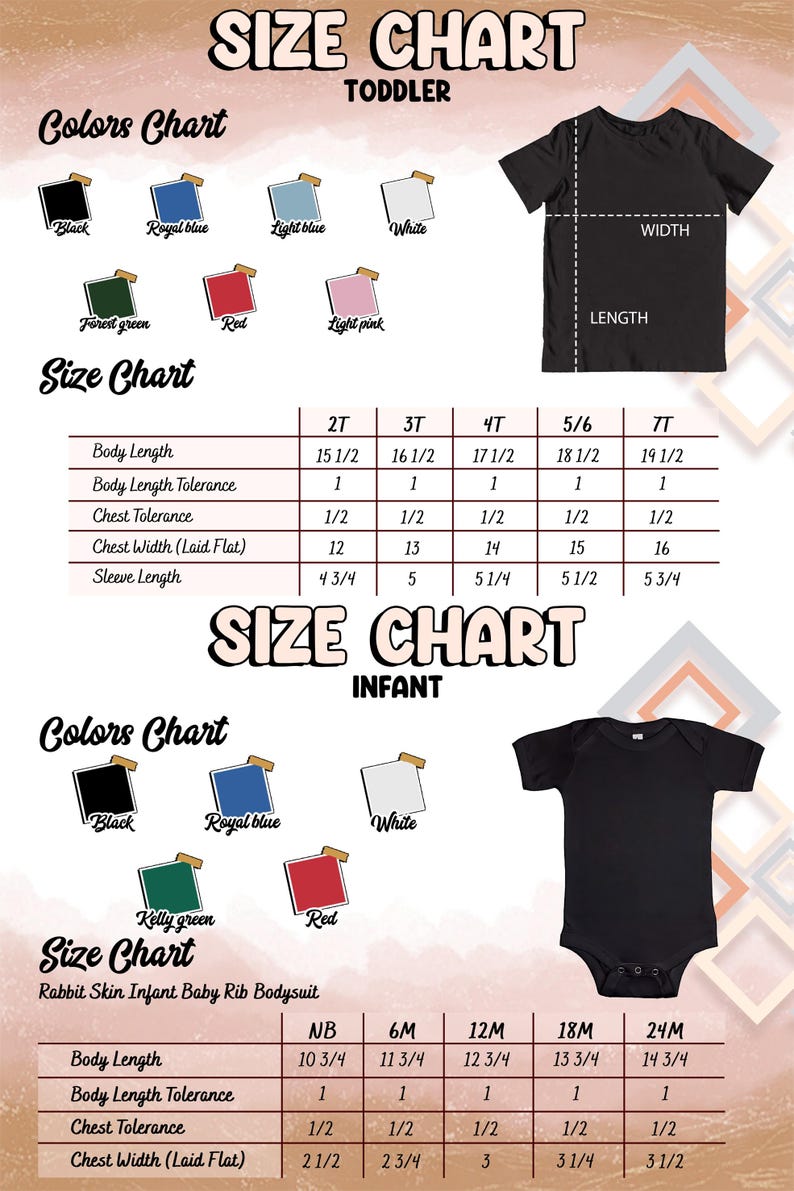 the size chart for a baby's bodysuit