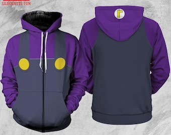 Waluigi Mario Full Over Print Hoodie, Cosplay Mario Matching Halloween Tee, Halloween Costume for Family Group Shirt, Mario Waluigi Shirt
