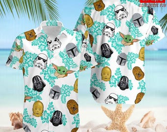 Starwars Hawaiian Button Up Shirt,Stormtrooper Summer Shirt, Darth Vader Tropical Shirt, Starwars Fan, Family Matching Outfit