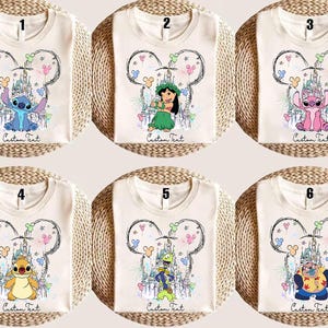 a set of six tshirts with cartoon characters on them