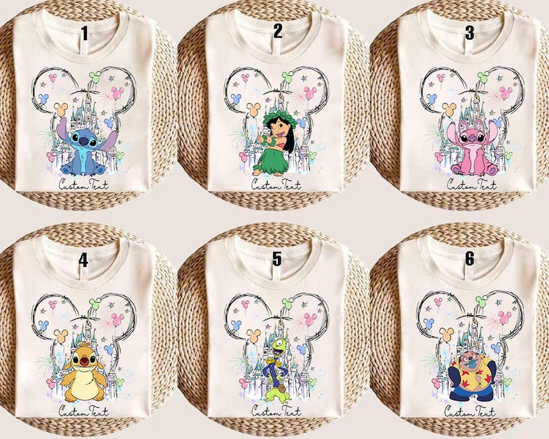 a set of six tshirts with cartoon characters on them