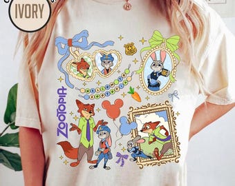 Comfort Colors Coquette Bow Watercolor Zootopi Characters Shirt, Judy Hopps & Nick Wilde Shirt, Disneyland Family Vacation, WDW Trip 2025