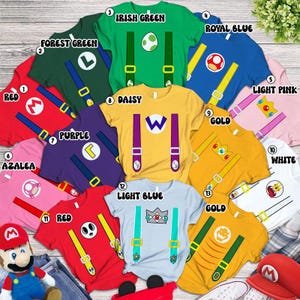 Mario Family Matching Costume Shirts, Yoshi Princess Peach Bowser Luigi Shirt, Princess Costume, Super Mario Family Halloween Costume Shirts image 1