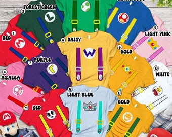 Mario Family Matching Costume Shirts, Yoshi Princess Peach Bowser Luigi Shirt, Princess Costume, Super Mario Family Halloween Costume Shirts