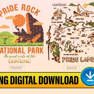Rafiki Simba Pride Lands Karte Png, Retro König der Löwen Disneyland Png, Tierreich Png, DisneyWorld Reise Png, Familienausflug, digitaler Download