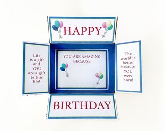 Happy Birthday gift box, digital download birthday package labels, birthday presents, lds missionary birthday gifts, b-day gifts to mail