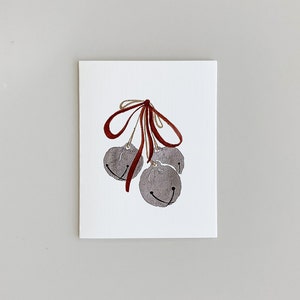 Tarjetas navideñas con campanas plateadas, paquete de 5 tarjetas de felicitación, tarjetas navideñas en blanco, tarjetas de felicitación de invierno