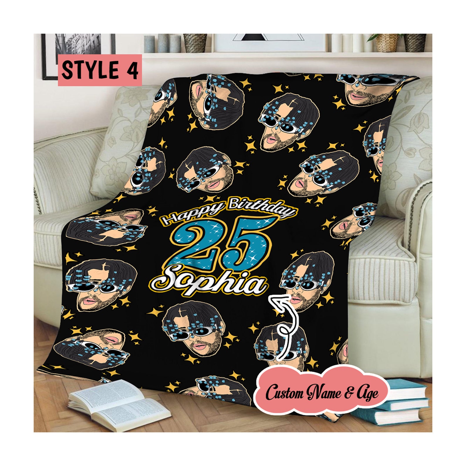 Personalized Bad Bunny Blanket Bad Bunny Blanket Birthday Etsy