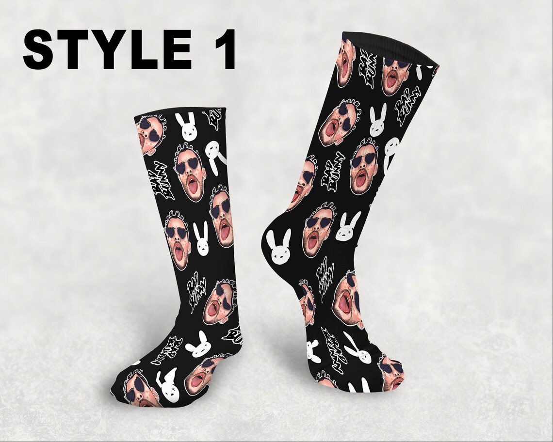 Bad Bunny Face Socks Bad Bunny Printed Socks Custom Bad | Etsy