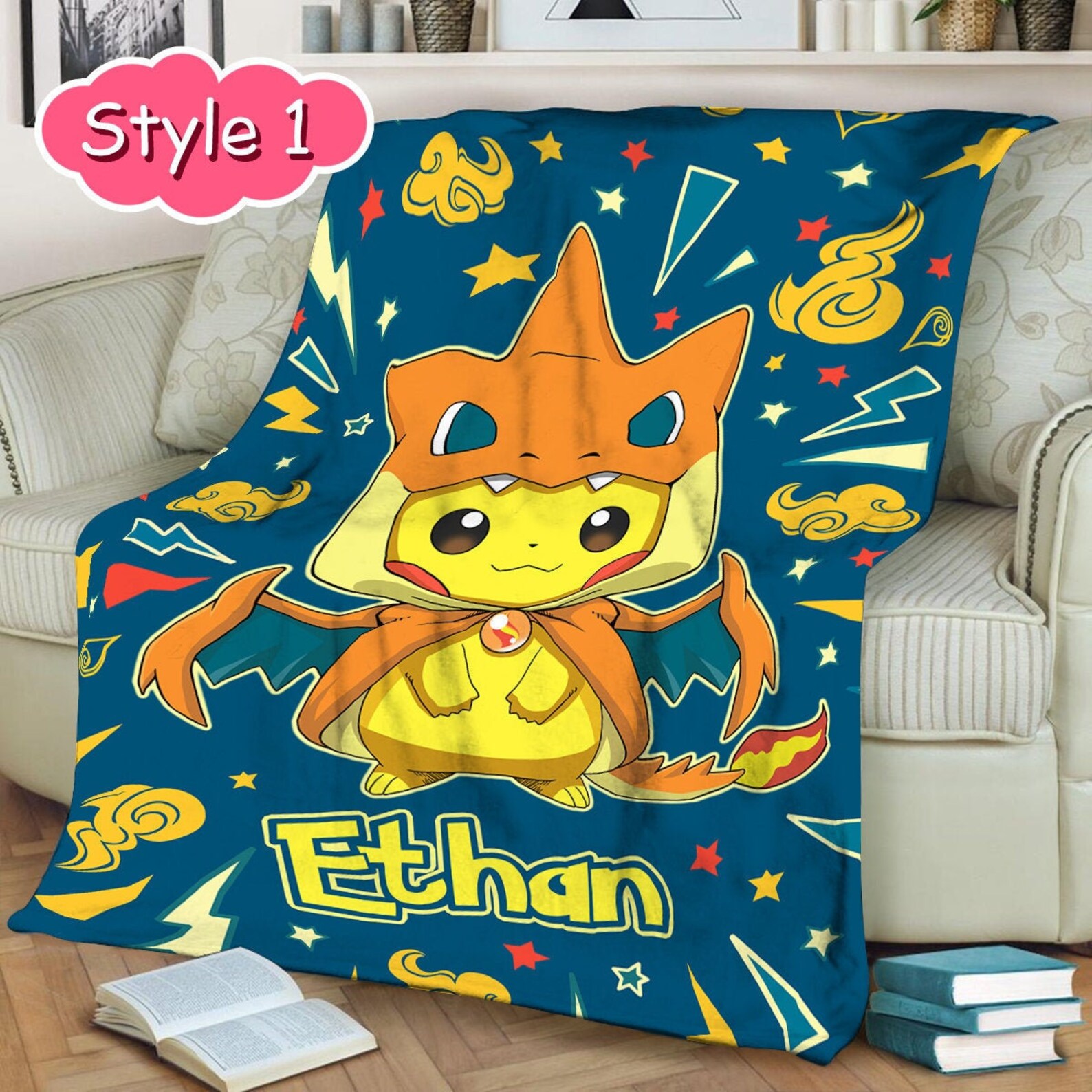 Personalized Pokemon Blanket With Name Pikachu Blanket Etsy