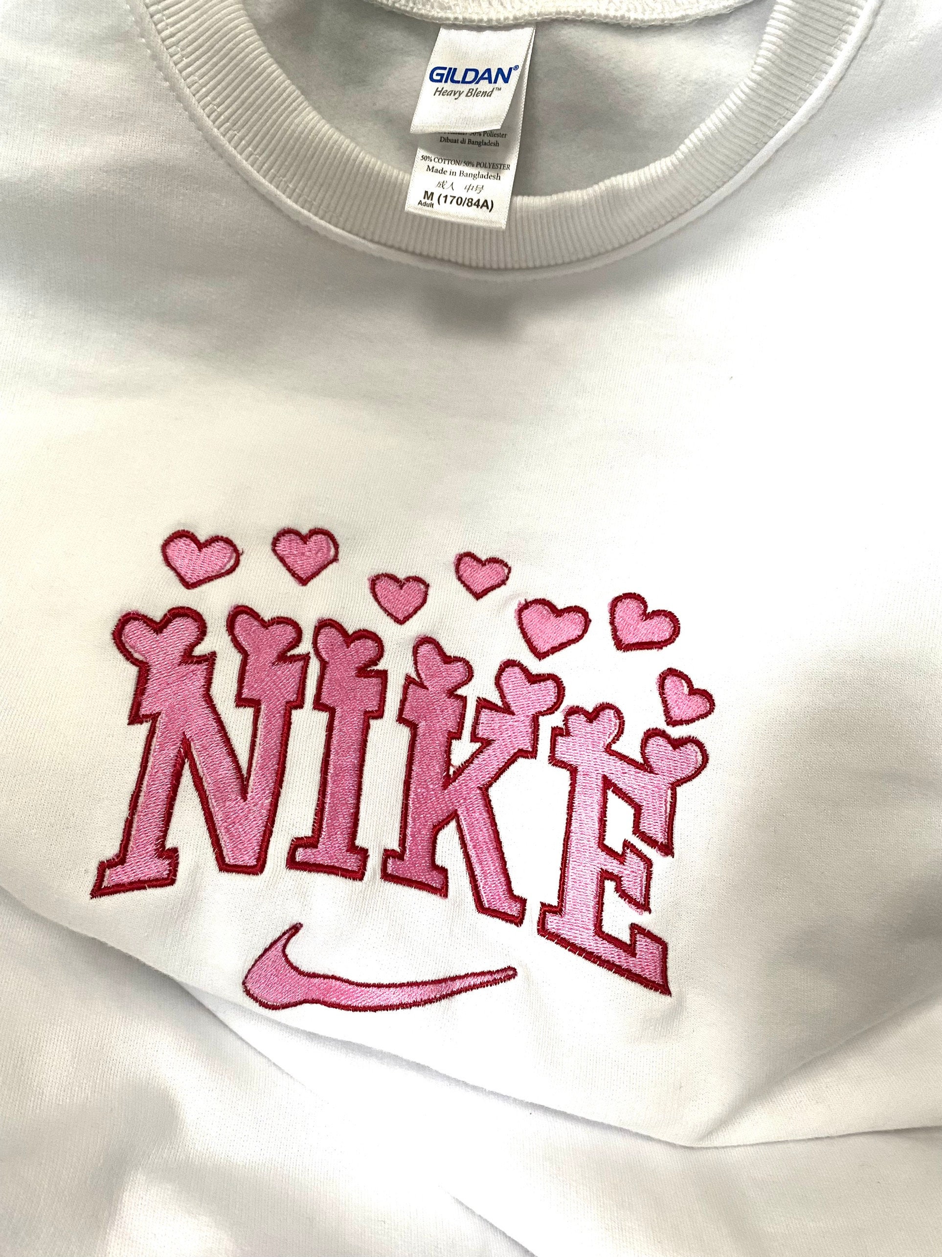 Pink Heart Nike Embroidered Tshirt Sweatshirt For Women | Etsy