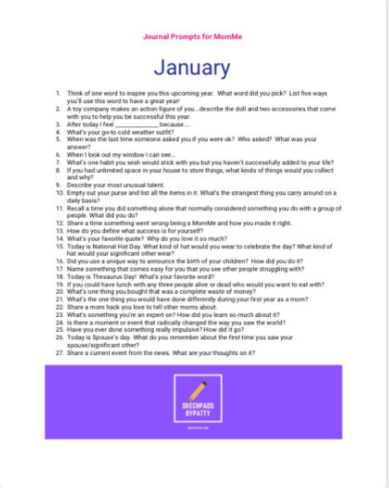 January Journal Prompts for MomMe GoodNotes notability pdf file image 1