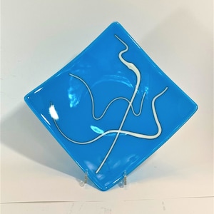 Cyan Fused Glass Serving Dish