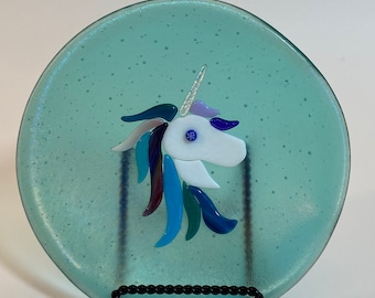 Glass Unicorn Plate 6" x 6"