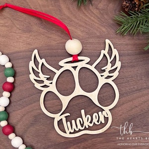 Pet Angel Paw Ornament, Pet Memorial Ornament, Paw with Wings Christmas Ornament, Memorial Dog Ornament, Personalized Wood Ornament