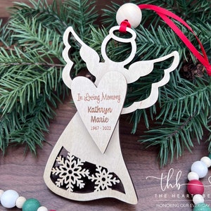 Angel Memorial Ornament, Snowflake Angel Christmas Ornament, Holiday Remembrance, Personalized Wood Ornament