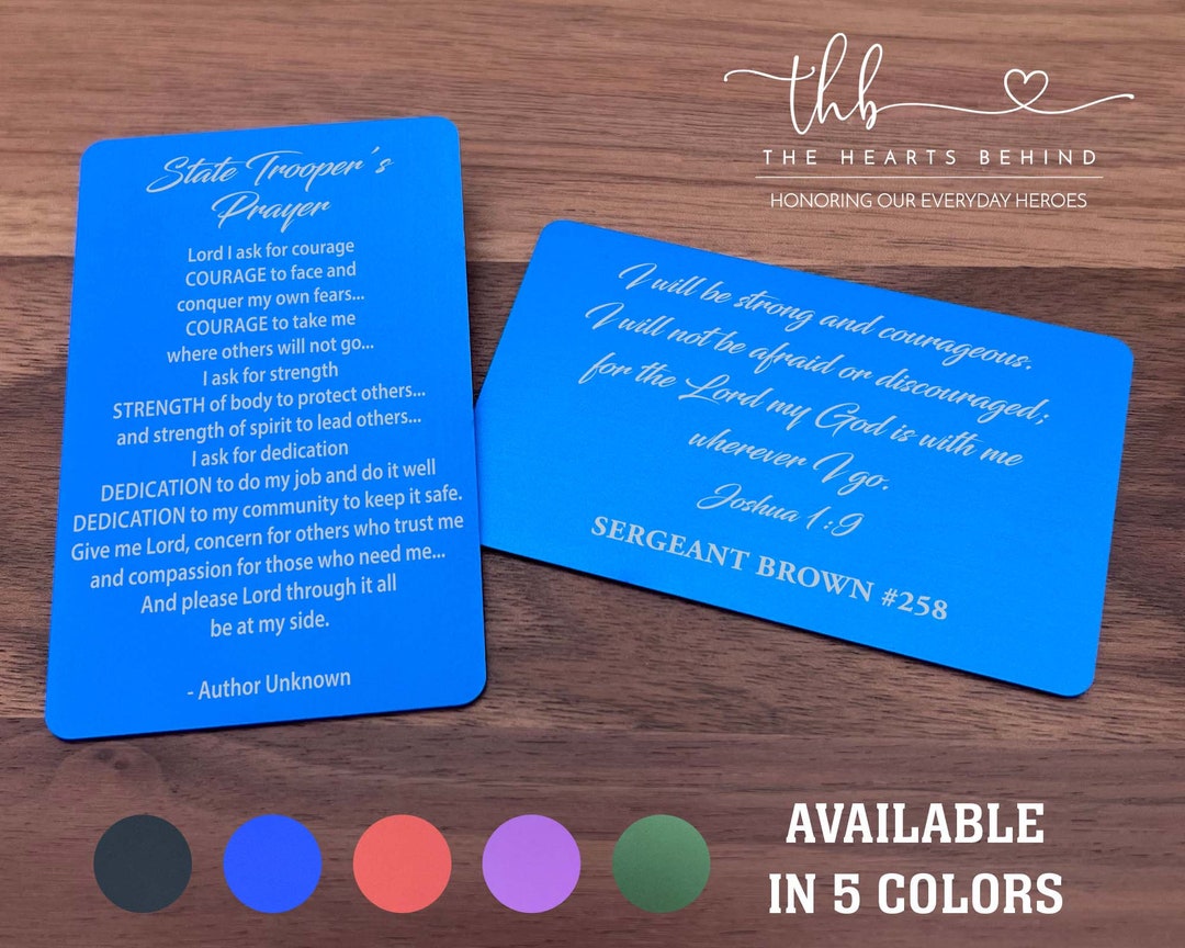 State Trooper's Prayer Card, Laser Engraved Prayer, Police Supply, Law