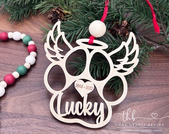 Pet Angel Paw Ornament, Pet Memorial Ornament, Paw with Wings Christmas Ornament, Memorial Dog Ornament, Personalized Wood Ornament