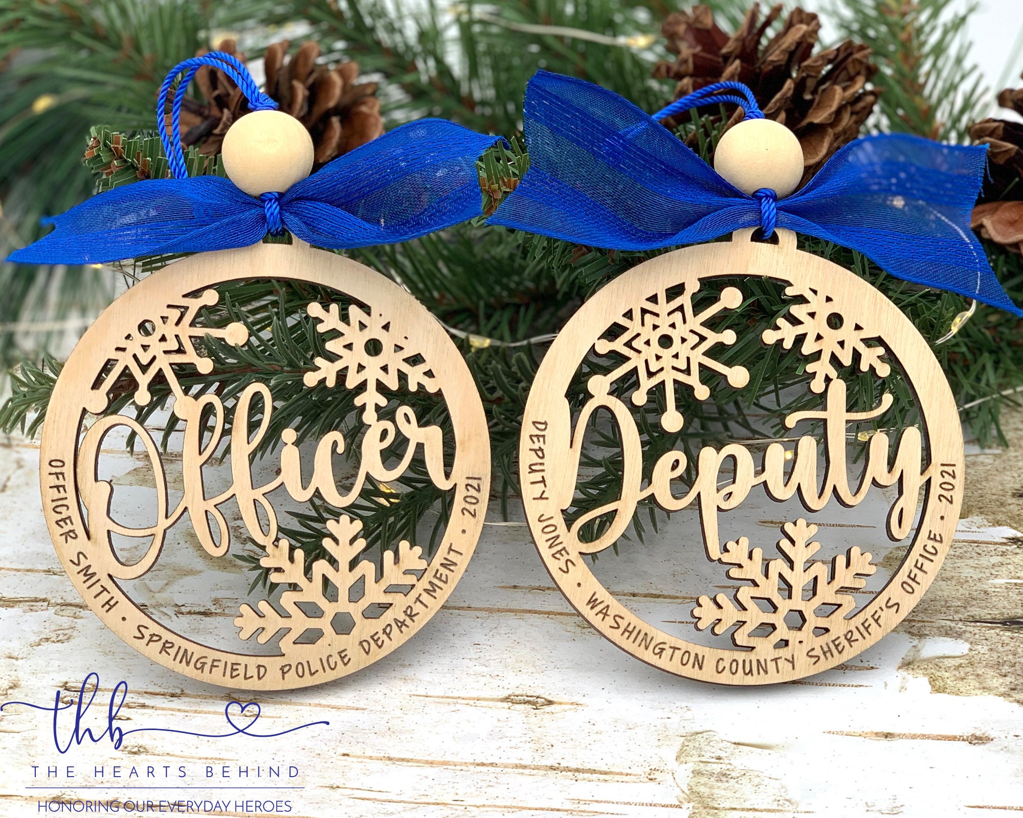 Deputy Sheriff car charm Gift for Deputy Sheriff Double layered ornament with badge layer Sheriff Ornament Laser Engraved wood ornament