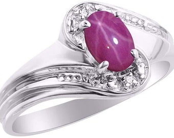 Mauve Pink Star Ruby Ring 14K White Gold Plate Size 6 34 Gift for Her