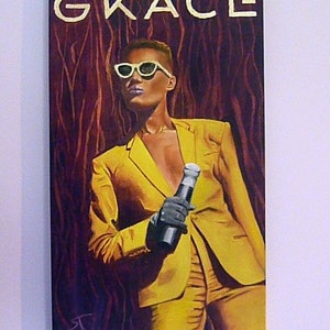 Original oil painting on canvas, femail figurative art, wall decor, portrait of a beatifull women, Grace Jones&#39;s portrait, Celebrity art
