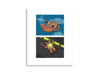 Parachuting Bear Art Print: Humorous Falling Bear Poster