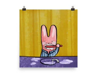 Brushin' Bunny Poster: Funny Bathroom Wall Art