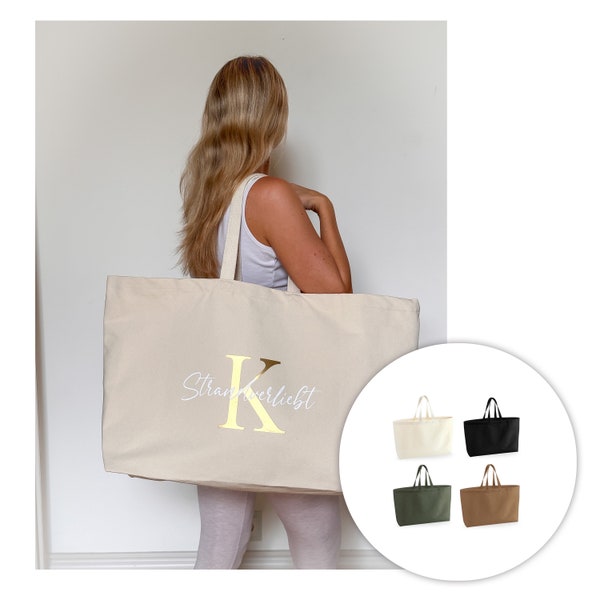 XXL Strandtasche mit Name | personalisiert | XXL Shopper | personalisierte Tasche | Stofftasche | Geschenk | Initialen | Mama | Oma | Tante