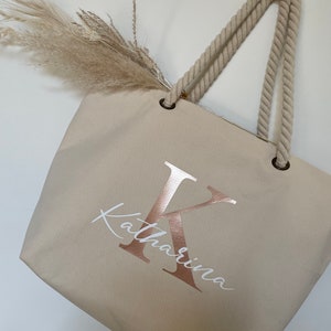 Beach bag with name personalized shopper personalized bag fabric bag jute bag gift MRS. initial mom grandma image 2