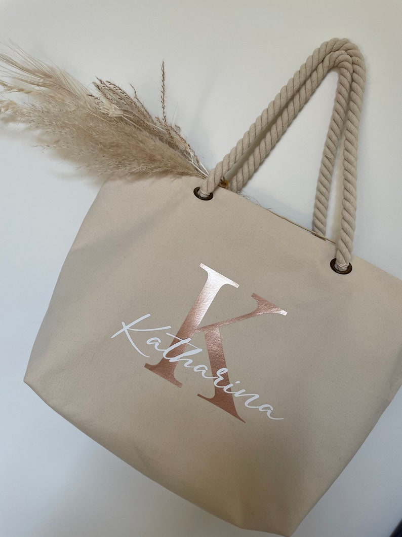 Beach bag with name personalized shopper personalized bag fabric bag jute bag gift MRS. initial mom grandma image 2