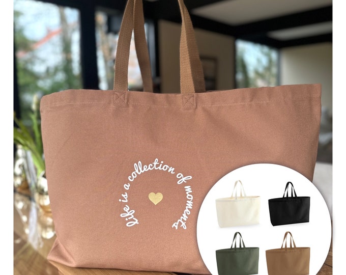 XXL beach bag | XXL shopper | personalized bag with heart | gift | bag with saying | Life is a collection of moments