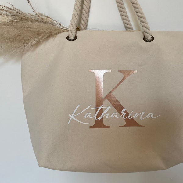 Strandtasche mit Name | personalisiert | Shopper | personalisierte Tasche | Stofftasche | Jutetasche |Geschenk | MRS. | Initial | Mama | Oma