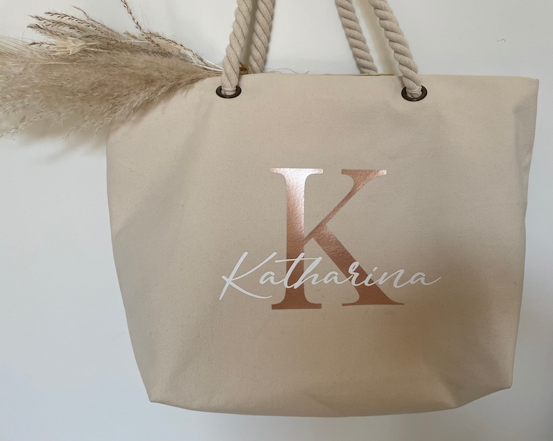 Beach bag with name personalized shopper personalized bag fabric bag jute bag gift MRS. initial mom grandma image 1