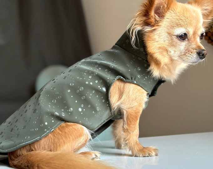 Khaki raincoat with velcro fastener | Waterproof dog coat for small dogs / Chihuahua