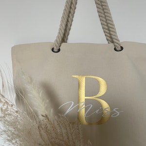 Strandtasche mit Name personalisiert Shopper personalisierte Tasche Stofftasche Jutetasche Geschenk MRS. Initial Mama Oma Bild 6