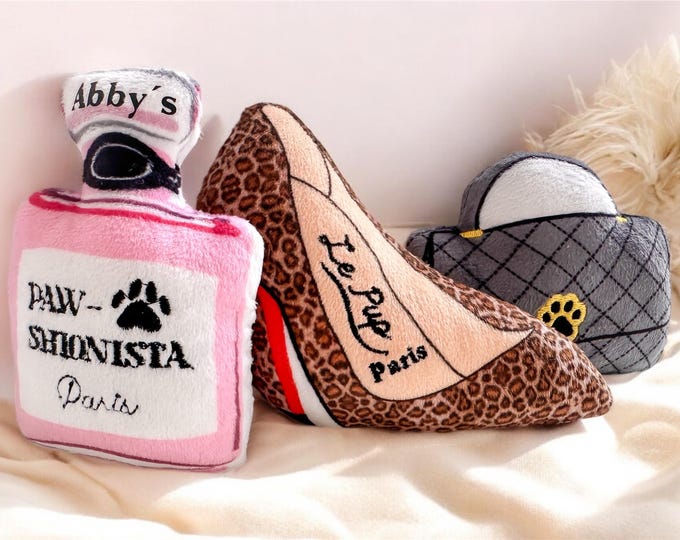 Dog toy dog perfume I handbag | high heel for dog squeaker personalized with name for small dog I puppy