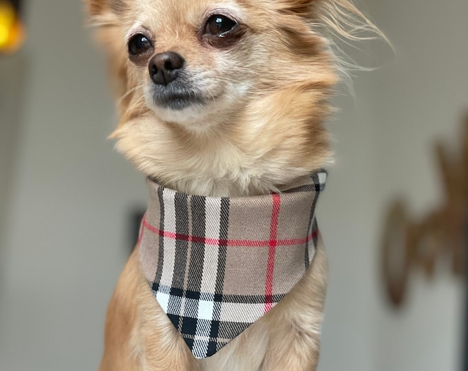 Dog Scarf Scottland Beige|Red Checkered | Bandana for Small Dogs/Chihuahua