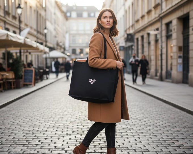 Cotton Shopper with Leopard Heart – Large Beach Bag for Women | Cotton Shopper Bag | Gift for Women