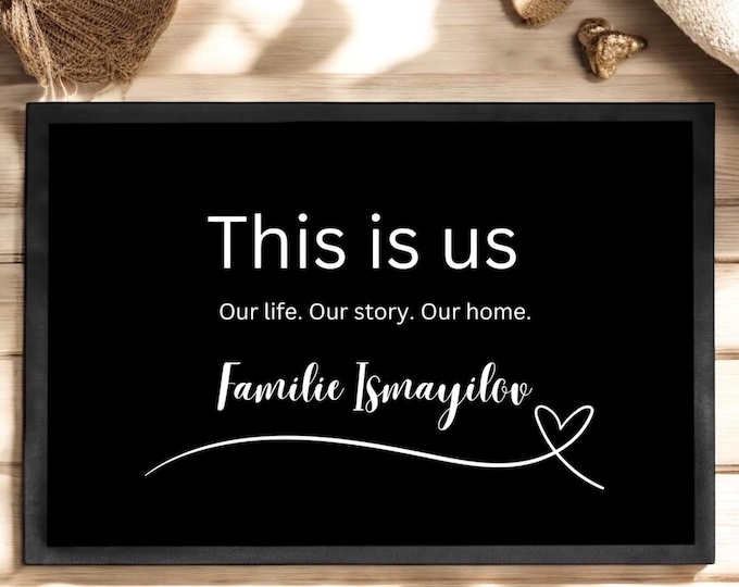 Personalized doormat "This is us", with family name, housewarming gift, gift idea for couple