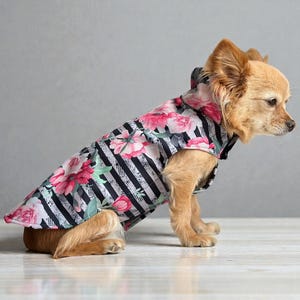 Hund Regenmantel Softshell gestreift Blumenmuster mit Klettverschluss für Chihuahua / kleine Hunde Wasserdicht Hunderegenmantel Bild 3