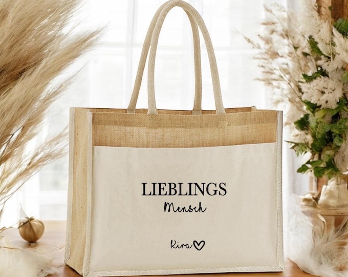 Jute bag personalized, gift bag wedding, gift favorite person, heart person name heart, favorite person