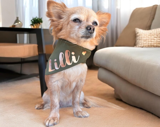 Dog scarf with name heart, bandana dog, dog scarf to tie