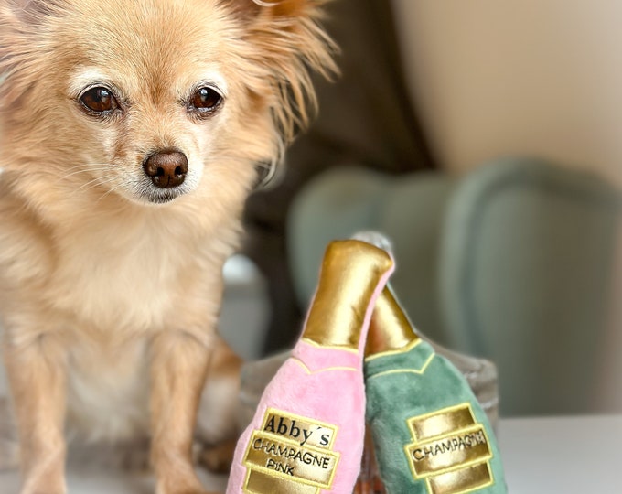 Dog toy champagne bottle personalized with name for small dog I puppy