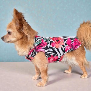 Hunde-Regenmantel Softshell Zebra Streifen Blumenmuster mit Klettverschluss für Chihuahua-/Kleinhund Wasserdicht