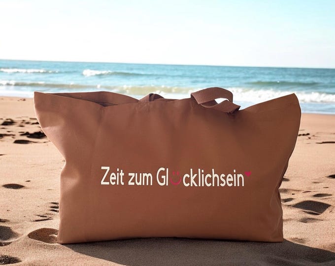XXL beach bag Time to be happy | smiley | personalized | travel | fabric bag | gift | girlfriend, mom, grandma, sister