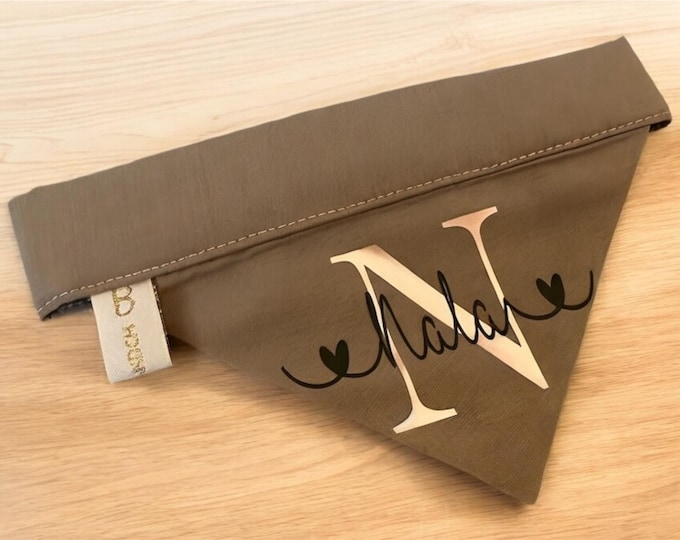 Dog scarf with name | Bandana for dogs | Dog fashion | Dog scarf | Dog accessories | olive/beige