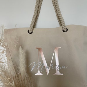 Strandtasche mit Name personalisiert Shopper personalisierte Tasche Stofftasche Jutetasche Geschenk MRS. Initial Mama Oma Bild 3